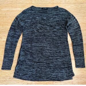 Ellen Tracy Women's Medium Marled Pullover Sweater Black and White Boat Neck A+